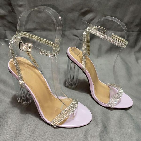 

transparent sandals luxury rhinestone design high heels chunky open toe wedding party shoes 41, Black