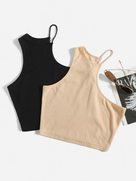 

2pcs solid asymmetric neck halter 783j#, White