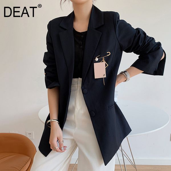 

deat women blazer coat pin badge design notched long sleeve loose office lady style jackets new autumn fashion 15hx139 210429, White;black