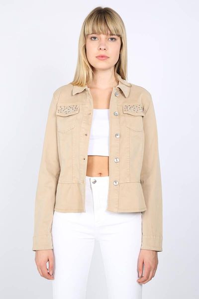 

women's jackets beige shir detailed gemstone jacket, Black;brown