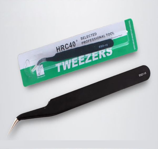 

nail art acrylic gel picking esd tweezers for rhinestones gem dotting tools anti-static diy hand clip 1.0mm black tweezer nat016, Silver