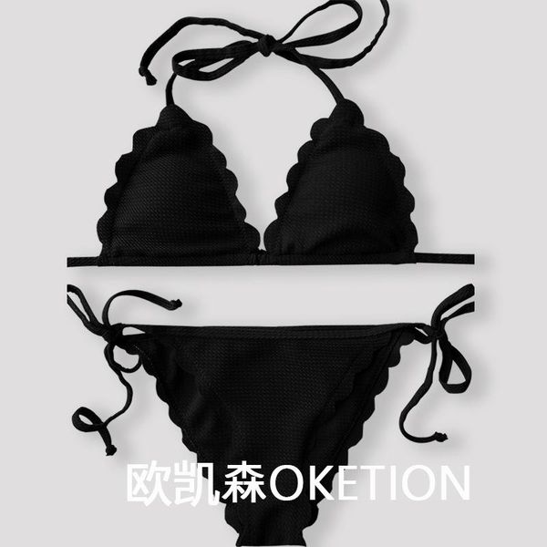 

european and american personality bikini wave lace show thin logo back laces split body swimsuit women women's swimwear, White;black