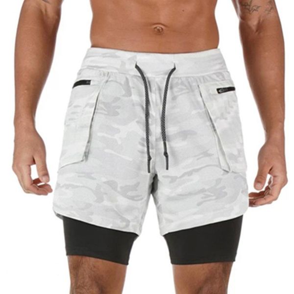 

men's shorts fitness double casual muscle quick drying sports pants breathable basketball outdoor running men, White;black