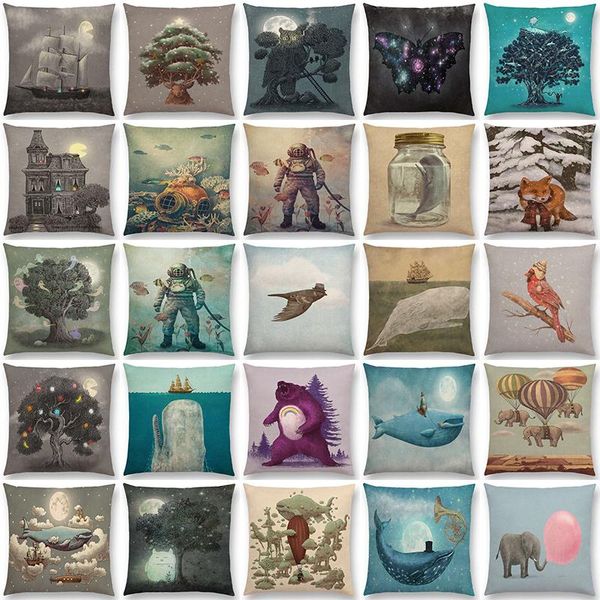 

cushion/decorative pillow little ghost sailboat whale ocean deer bear diver prints cushion cover sofa throw case super soft short hair linen