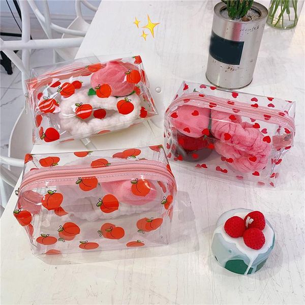 

cosmetic bags & cases 1 pc sweet girl clear bag pvc transparent makeup for women waterproof zipper beauty case travel toiletry