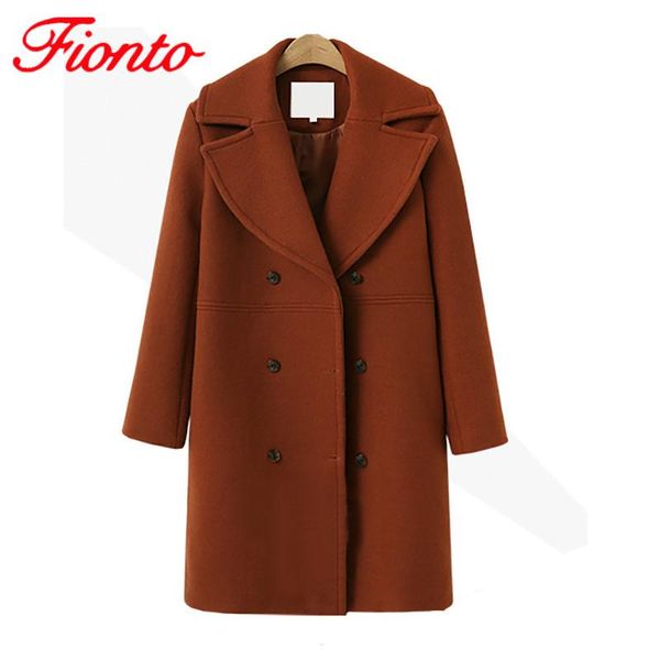 

women's wool & blends winter warm large size woolen coat double breasted solid color midi length loose female casual jackets an1473, Black