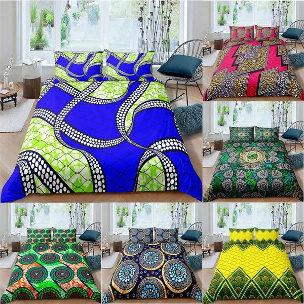 Exotic Geometric Devet Cobertura Conjunto de Luxo Mandala Bedding Colorido Colorido Arte Quilt Cama Queen Teens Drop 210615