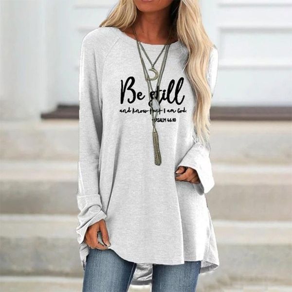 

women's t-shirt large size womens tshirts letter printing long sleeve round collar casual loose ladies shirts autumn clothing, White