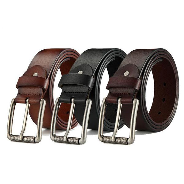 

belts men's fashion casual cowhide leather pin buckle men youth business alloy plate trouser jeans, Black;brown