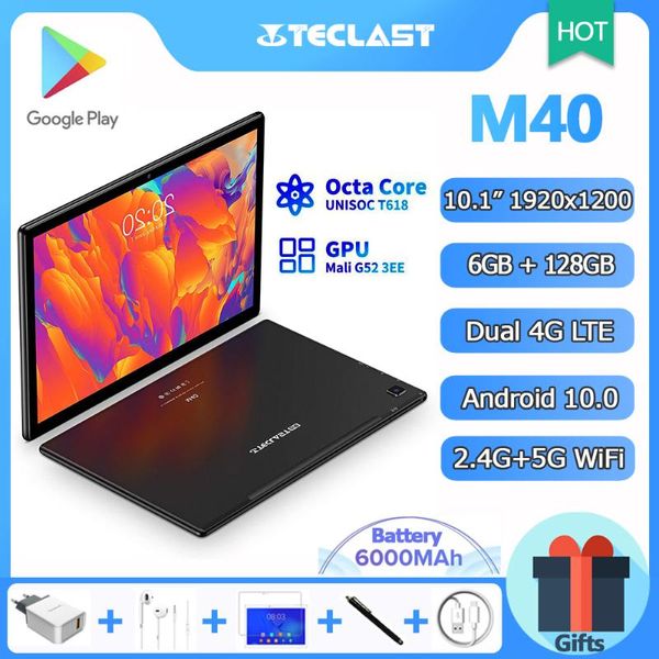 

teclast m40 tablet 10.1 inch, octa core cpu, android 10.0 os, 6gb ram 128gb rom, 1920x1200 fhd, 4g fdd lte, 5g wifi, gps, type-c pc