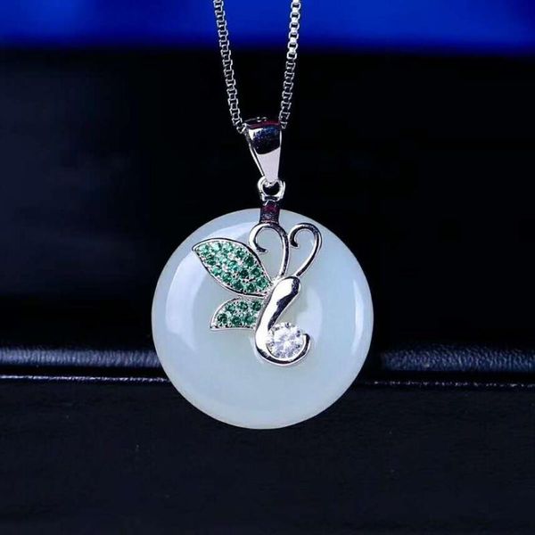

lockets hetian baiyu silver inlay pendant white jade an h9#