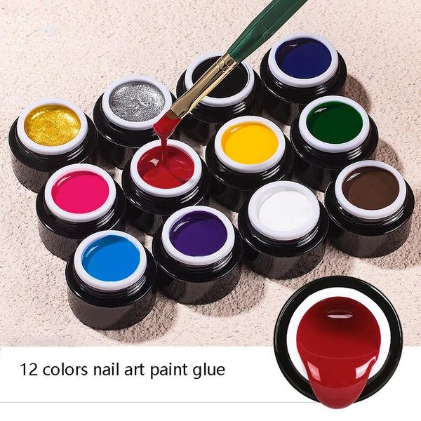 

nail gel 12-color art paint glue beginners practice potherapy thread painting hook polish, Red;pink