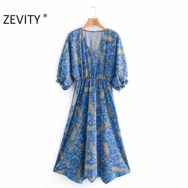 ZEVITY Kadınlar Vintage Totem Çiçek Baskı Gömlek Elbise Lady Batwing Kollu Rahat Kimono Vestido Chic Elastik Bel Elbiseleri DS4508 210603