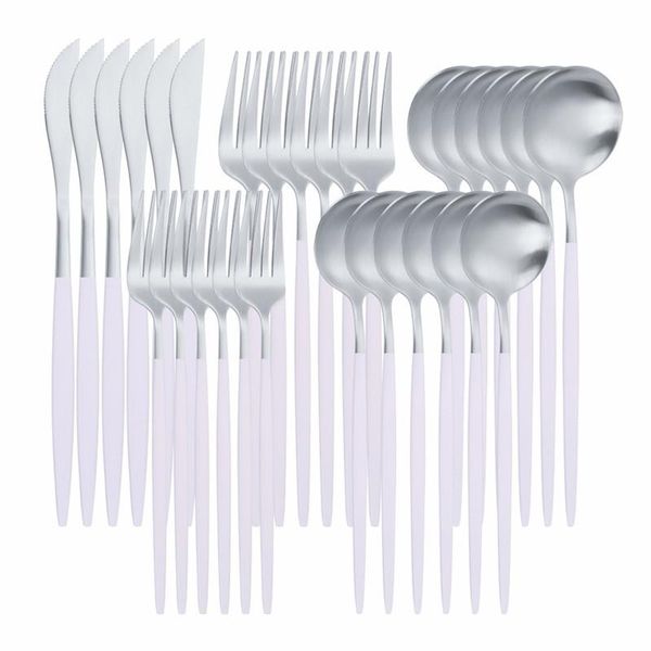 

dinnerware sets 30pcs matte white silver stainless steel cutlery set western tableware spoons dinner home kitchen eco friendly