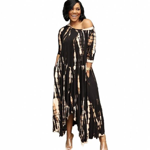 

ethnic clothing tie dye african maxi dress women slash neck half sleeve boubou summer fashion loose casual vestidos 2021, Red