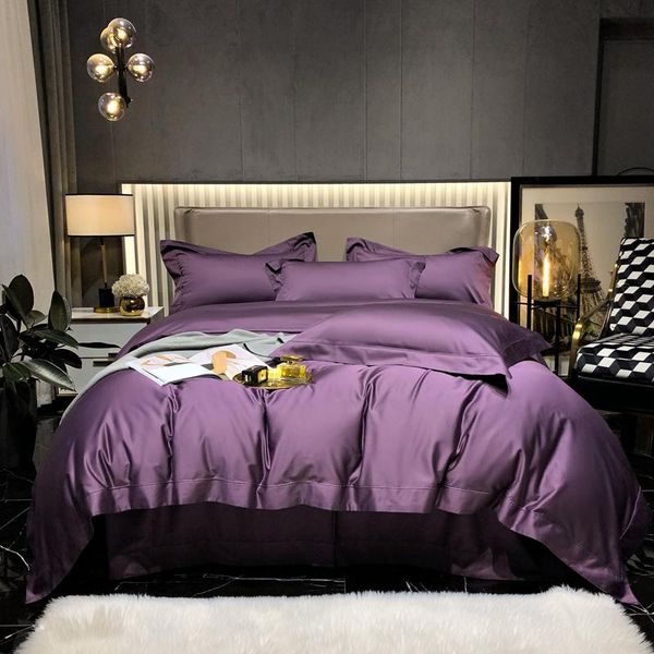 

bedding sets drop purple gray egyptian cotton silky set satin quilt cover duvet flat sheet pillowcases customizable