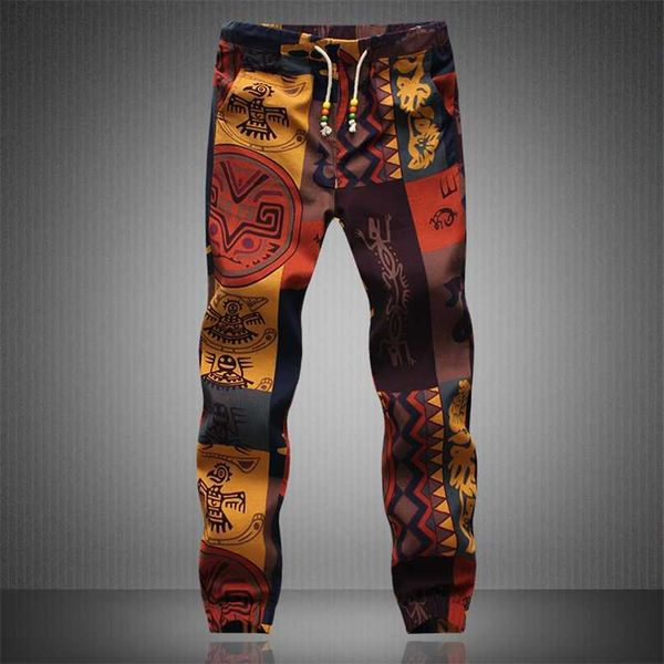 

fashion summer spring autumn men floral print joggers male casual summer pants mens sweatpants linen pants men trouser 211008, Black