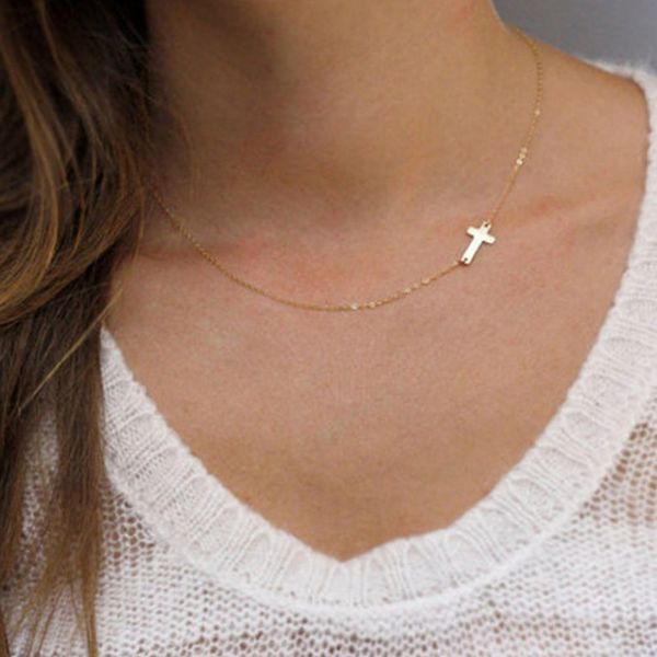 

fashion cross pendant necklace women gold necklace holiday beach statement jewelry whole short chain for women, Silver