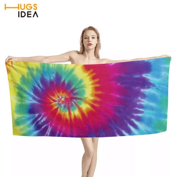

towel hugsidea shower colorful tie-dyed design warmer soft cotton border swimming sport spa bath