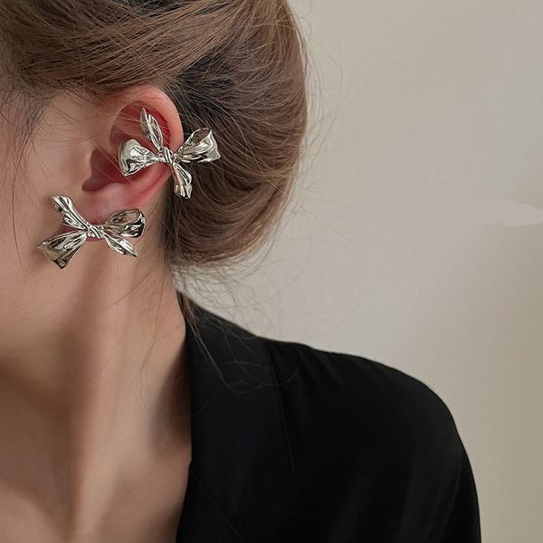 

fashionable ear cuff metal bow stud earrings personalized ears bone clips, Silver