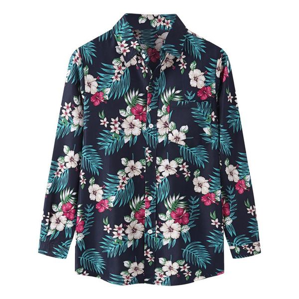 

men's casual shirts streetwear blouse fashion floral printing shirt long sleeve button turn-down collar camisa social masculina, White;black