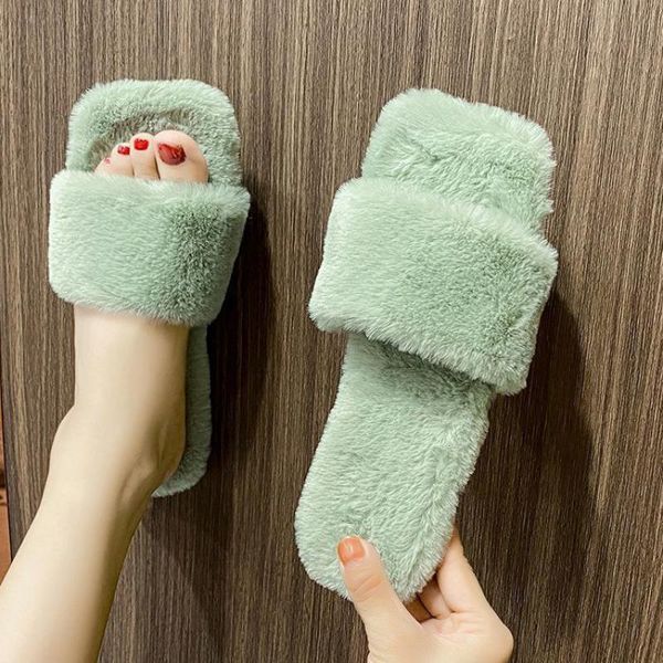 

slippers indoor fur 2022 warm platform shoes woman slip on soft flats casual floor home ytmtloy winter zapatillas mujer casa, Black