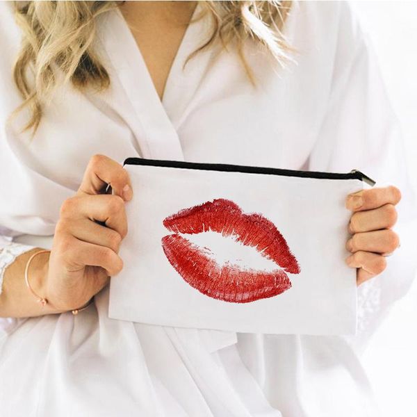 

cosmetic bags & cases fashion red lip printing makeup bag for storage mini ladies pouches travel handbags woman gifts
