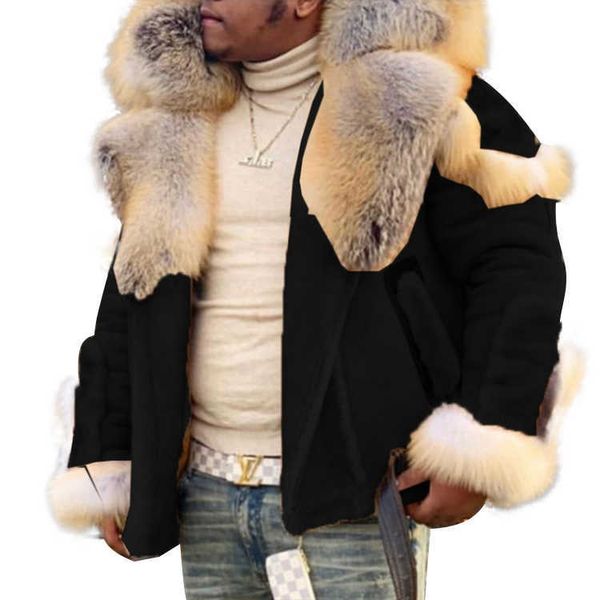 

2021 men's new fashion faux fur jacket for daily wear in winter, Black