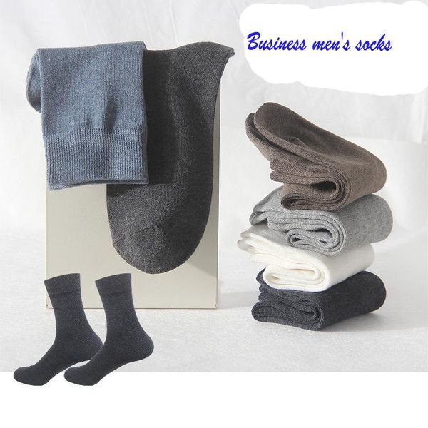 

men's socks mid-calf length autumn and winter solid color cotton double yarn casual business, Black