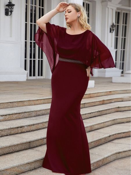 

ever-pretty plus cloak sleeve mermaid hem chiffon formal dress a0ss#, Black
