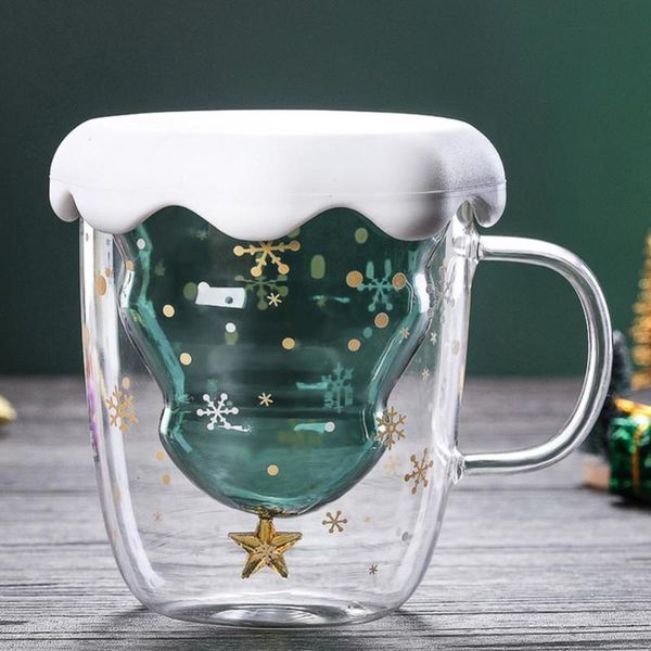 

mugs 300ml snowflake clear glass coffee cup whiskey beer double layer mug drinkware
