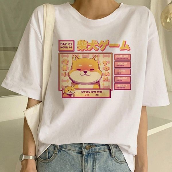 

cute shiba inu printed women t-shirt o neck short sleeve female t shirt spring summer casual loose ladies tshirts 210518, White