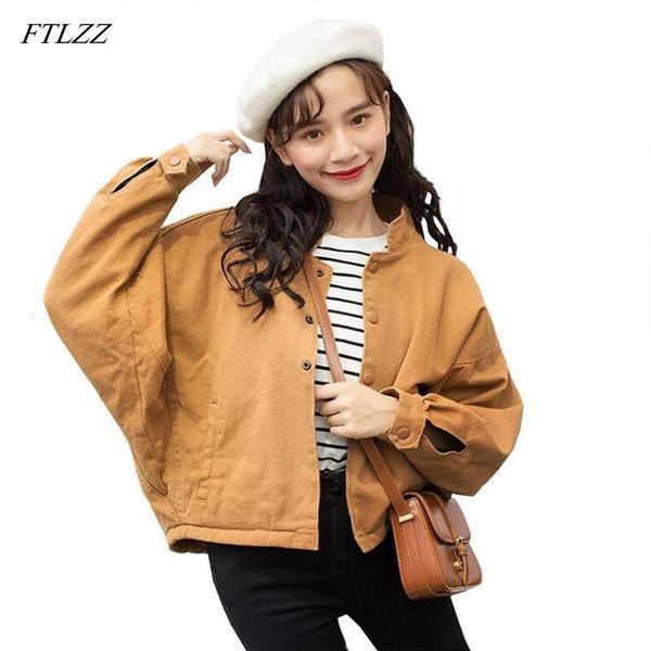 

women's jackets ftlzz denim jacket autumn loose casual short jeans coat female bat sleeve baseball uniform ladies, Black;brown