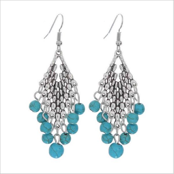 

women's round beads tibetan silver turquoise dangle chandelier earrings gstqe011 fashion gift national style women diy earring