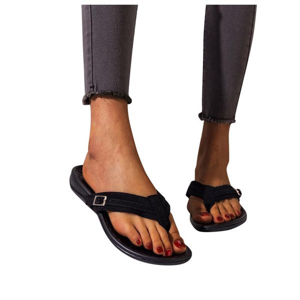 

women's casual flip toe slippers multicolor large size fashion flops pure color simple platform sandals chanclas, Black
