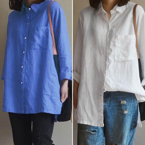 

women's blouses & shirts 2021 spring white work women casual long sleeve lapel blouse zanzea oversized cotton female blusas buttons tun