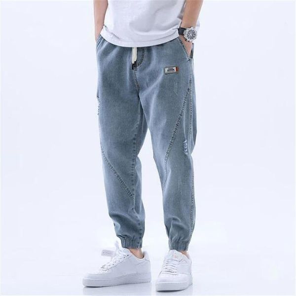 

men's jeans arrival fashion men casual harem pants spring autumn elastic waist comfort loosetrousers male washed denim, Blue