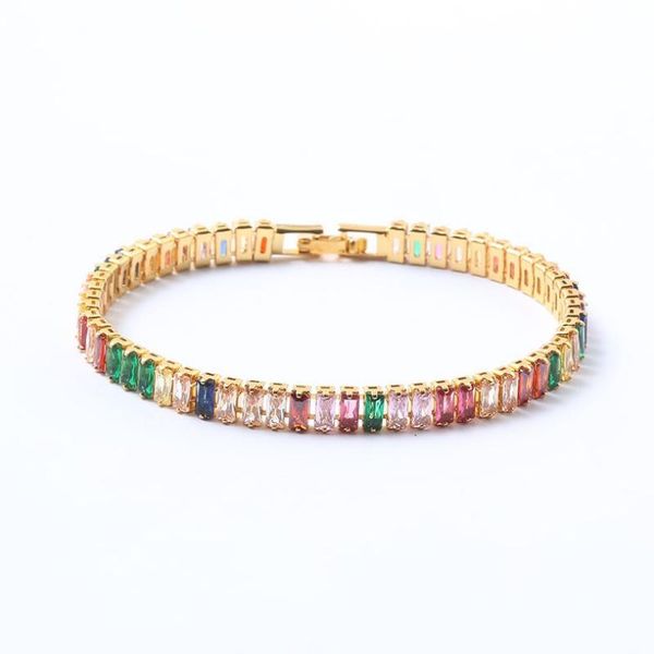

link, chain european and american fashion jewelry gold-plated copper full zircon single row color bracelet for women party gifts, Black