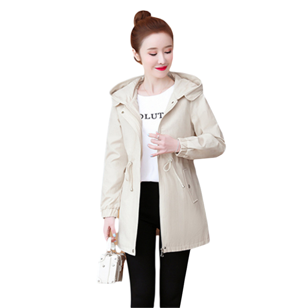 

spring hooded windbreaker women mid-length autumn british style solid embroidery trench coat female loose baseball uniform h1199 women', White;black