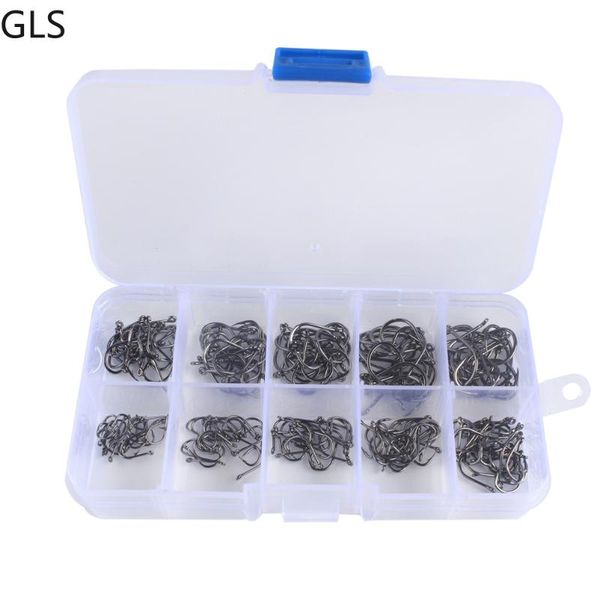 

100-600pcs/box mixed sizes sharpened sharp offset hook freshwater carp fishhooks kit barbed jig head for fishing accessories hooks