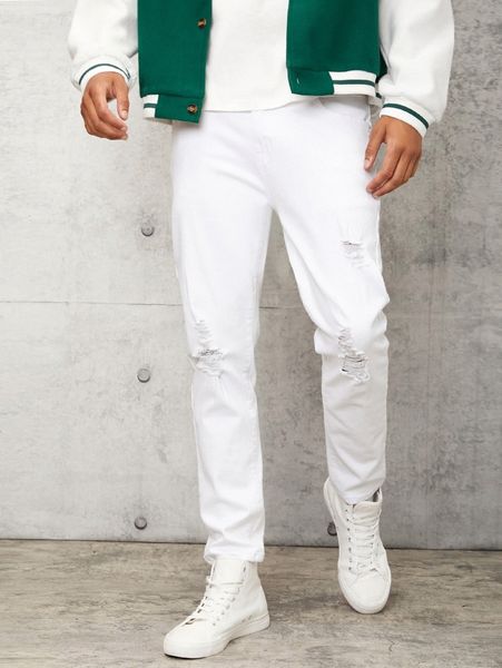 

men slant pocket ripped jeans q7y1#, Blue