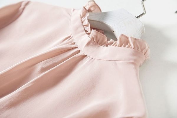 

blouses 2021 fashion mulberry silk light pink wood ear ee stand collar long sleeve women's shirt, White