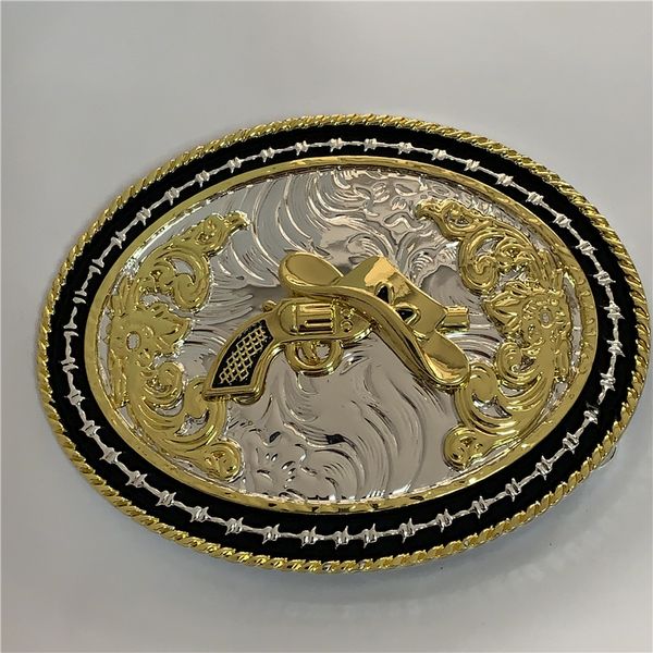 

3d lace golden pistol hat western cowboy belt buckle for fashion mens belts accessories, Slivery;black
