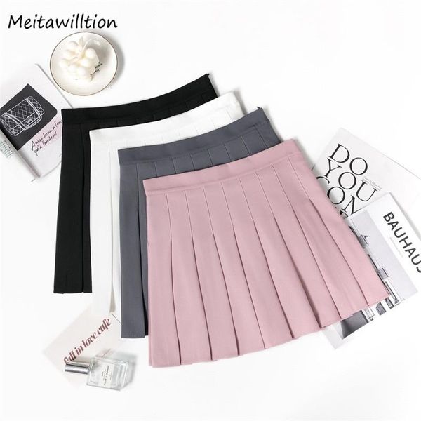 

skirts summer pink pleated skirt women high waist mini 2021 harajuku solid a-line school sweet girls chic, Black