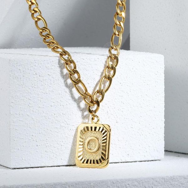 

pendant necklaces 5mm stainless steel figaro chain a-z initial alphabet letter choker collar necklace for women length adjustableÂ ddn180, Silver