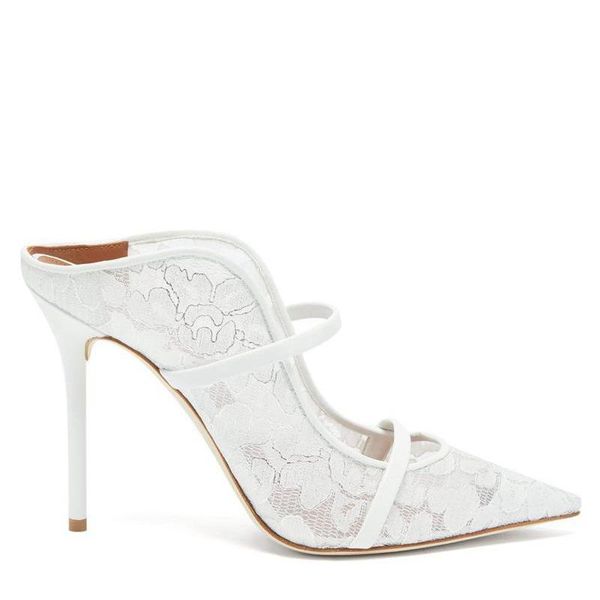 

romantic white lace pumps pointed toe double strap slingbacks wedding high heel woman slip on stiletto heels floral party shoes dress, Black