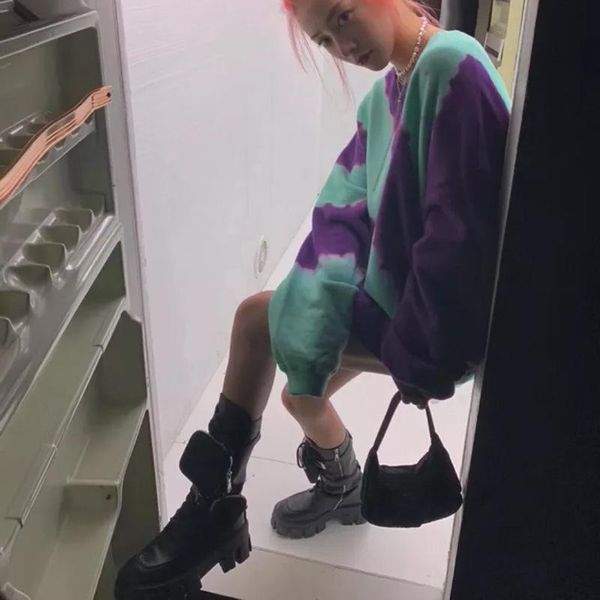 

boots style walking show women's muffin thick bottom fall winter 2021 british medium heel strap and, Black