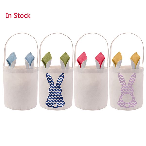 Sublimazione Easter Bunny Bucket Festive Polyester Blank DIY Coniglio Ears Basket Personalizzato Candy Gift Bag con manico