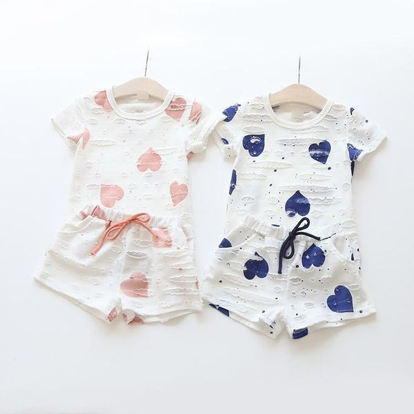 

clothing sets children summer girls set heart printed 3-8t gidz, White