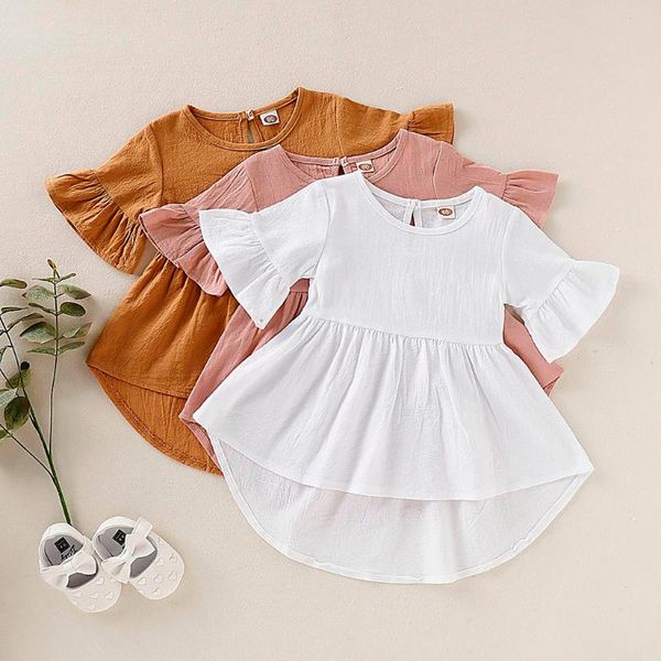 

girl's dresses 2021 girls dress toddler kids baby flare short sleeve solid princess clothes girl, Red;yellow